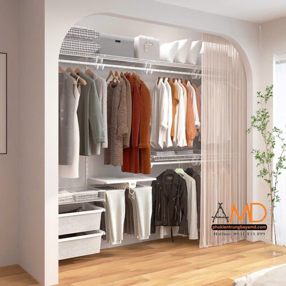 Giải pháp giúp bạn luôn sẵn sàng cho ngày mới – Bộ kệ quần áo AMD, hệ kệ mở tiện lợi